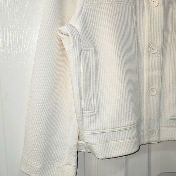NWT MAX STUDIO Ribbed Crop Shirt Front Button Jacket XL & L Ecru - Picture 5 of 14